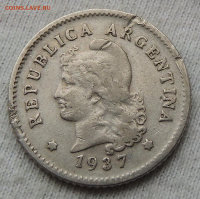 Аргентина 10 сентаво 1937 с дефектом до 01.02.2025 - Аргентина 10 сентаво 37 .JPG