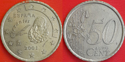 Испания, 50 евроцентов 2001 г. (1208) до 22:00 04.02.25 - 1208