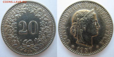 Швейцария 20 раппен 1957 г. До 01.02.25 - Швейцария 20 раппенов 1957.JPG