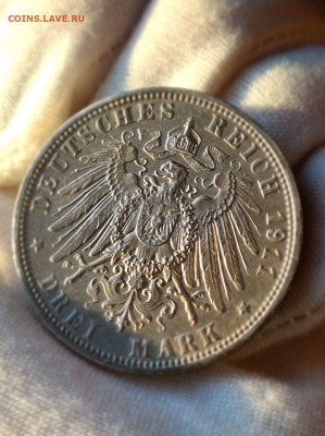 Германия 3 марки 1911 г. Серебро 900 до 09.02 в 22:00 (МСК) - photo1720458010 (2)