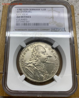 2 талера 1782 Иосиф 2 слаб NGC - svjashchennaja_rimskaja_imperija_regensburg_1_2_talera_1782_iosif_ii_slab_ngc_au_details_redkij_sokhran_rrr