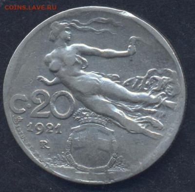 Италия 20 чензимо 1921 г. 17.02.2025 г. 22 -00 МСК. - Италия 20 ч