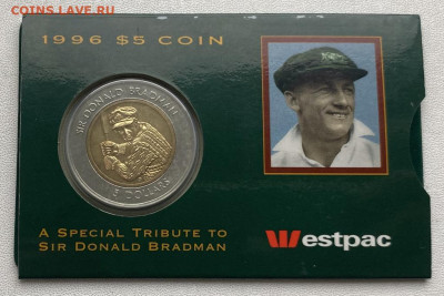 биметалл Австралия 5$ долларов 1996 Дональд Брэдмен спорт - bimetall_avstralija_5_dollarov_1996_donald_bredmen_sport_buklet_blister_koinkarta