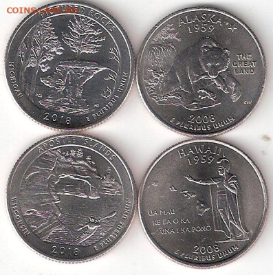 США: Квотеры-штаты Аляска D, Гавайи D,Квотеры-парки 41D,42D - США штаты Аляска,Гавайи,Парки  41,42 Р