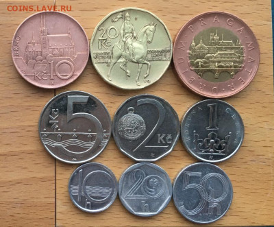 Набор Чехия 1 2 5 геллеров 10 20 50 крон 9 шт. Прага Брно - nabor_chekhija_1_2_5_gellerov_10_20_50_kron_9_sht_praga_brno_svjatoj_vaclav_gerb_lev_bimetall_vsadnik