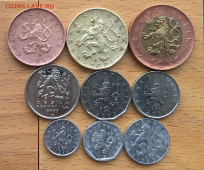 Набор Чехия 1 2 5 геллеров 10 20 50 крон 9 шт. Прага Брно - nabor_chekhija_1_2_5_gellerov_10_20_50_kron_9_sht_praga_brno_svjatoj_vaclav_gerb_lev_bimetall_vsadnik (1)