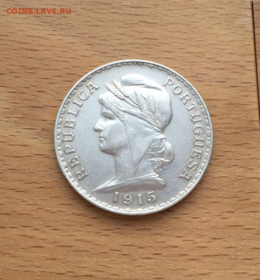 Португалия 1 эскудо 1915 XF Серебро Крона Шайба - portugalija_1_eskudo_1915_xf_serebro_krona_shajba