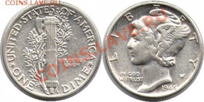 >Ag< США 10 центов 1945 до 11.02.12 21:00 - США_10_центов_45