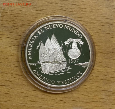 Куба 10 песо 1996 Америго Веспуччи Корабль Серебро - kuba_10_peso_1996_amerigo_vespuchchi_korabl_parusnik_flot_krona_shajba_serebro_proof_pruf