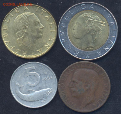 Италия 10 чензимо 1923 г.3.03.2025 г. 22 -00 МСК. - Италия 4 монеты1