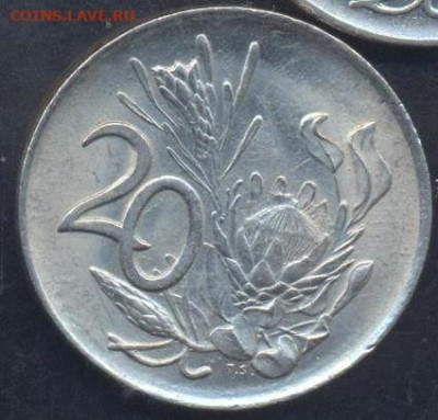 ЮАР 20 центов 1977 г. 3.03.2025 г. 22 -00 МСК. - ЮАР1