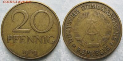 ГДР 20 пфеннигов 1969  до 10-03-25 в 22:00 - 31.2. -ГДР 20 пфеннигов 1969    7436
