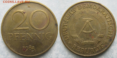 ГДР 20 пфеннигов 1983 до 10-03-25 в 22:00 - 31.7. -ГДР 20 пфеннигов 1983 А    7435