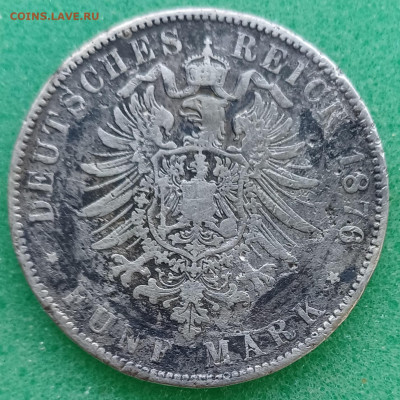 Саксония. 5 марок. 1876г.  Альберт. Бюджетный. - 20250303_230734