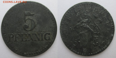 Нотгельды Германии. Обзорная тема. - 5 пф.1917г, Леннеп, цинк.JPG