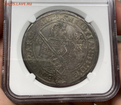 Саксония Талер 1608 Два Брата Кристиан II Иоганн Георг Слаб - saksonija_1_taler_1608_dva_brata_kristian_ii_iogann_georg_i_avgust_serebro_slab_ngc_xf45_redkost_rrr