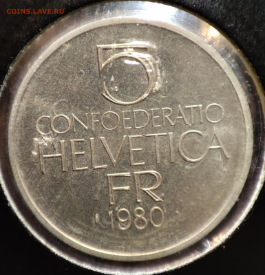 5 франков Швейцария 1980 г.,UNC,до 08.03.2025г. 22:00 мск - 1001209938