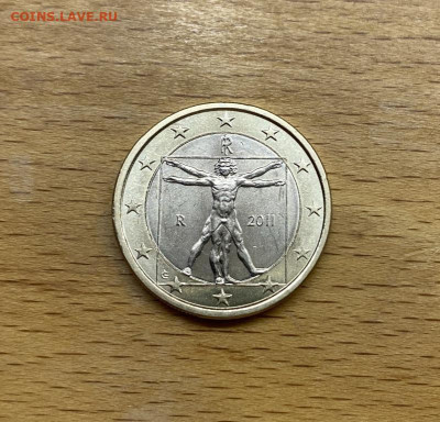 биметалл Италия 1 евро 2011 Витрувианский человек - bimetall_italija_1_evro_2011_vitruvianskij_chelovek
