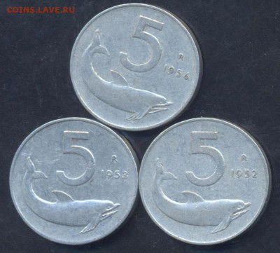 Италия 5 лир 1952,53,54 г.9.03.2025 г. 22 -00 МСК. - Италия1
