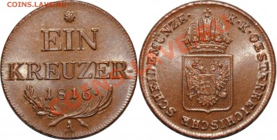 кройцер 1816 а , 3 кройцена 1870 - ein kreuzer 1816 a.JPG