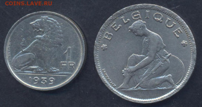 Бельгия 1 франк 1939 г. 14.03.2025 г. 22 -00 МСК. - Бельгия 2 фр