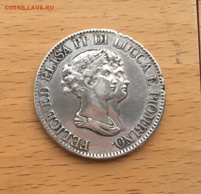 Княжество Лукка и Пьомбино 5 франков 1807 Элиза Бонапарт - italija_knjazhestvo_lukka_i_pombino_5_frankov_franchi_1807_eliza_bonapart_serebro_krona_shajba_redkost