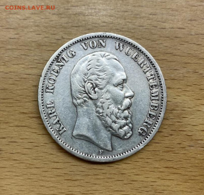 Вюртемберг 5 марок 1876 Карл Германская Империя Серебро - vjurtemberg_5_marok_1876_karl_germanija_germanskaja_imperija_serebro_krona_shajba (2)
