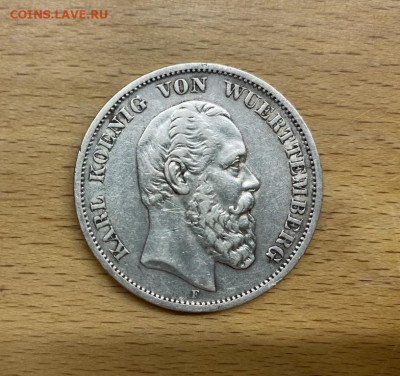 Вюртемберг 5 марок 1876 Карл Германская Империя Серебро - vjurtemberg_5_marok_1876_karl_germanija_germanskaja_imperija_serebro_krona_shajba