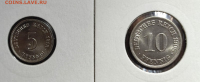 Германия 5 пф.1913 г. и 10 пф.1908г.,UNC,до 22.03  22:00 мск - 1001211490