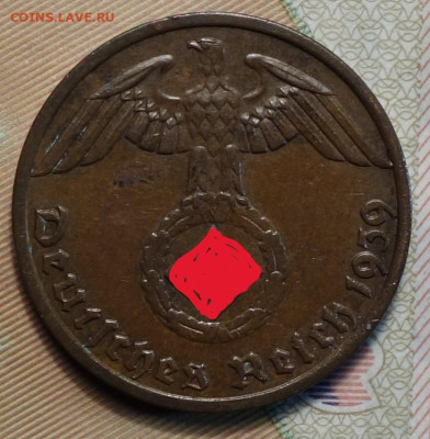3 рейх 1 рейхспфенинг 1939г J 25.03.25 в 22-00 - 1рп 1939 E аверс.JPG