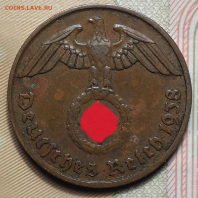 3 рейх 2 рейхспфенинга 1938г J 25.03.25 в 22-00 - 2рп 1938 J аверс.JPG