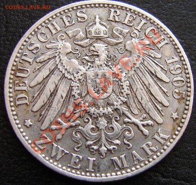 Германия, серебро, талеры, 2, 3, 5 марок - Германия 2м Бавария Отто 1905 2