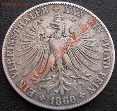 Германия, серебро, талеры, 2, 3, 5 марок - Германия талер Франкфурт 1860 2