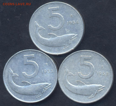 Италия 5 лир 1953,54,55 г. 23.03.2025 г. 22 -00 МСК. - Италия1