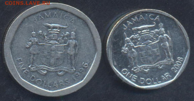 Ямайка 1 и 5 долларов 1996,2008 г. 23.03.2025 г. 22 -00 МСК. - Ямайка