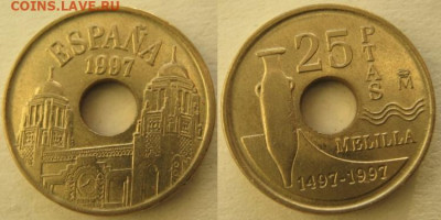 фикс Испания 1945-1999 до 29-03-25 в 22:00 - Испания 25 песет 1997    525н