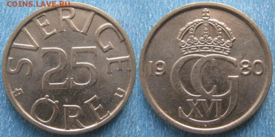 фикс Швеция 25 эре 1921-1982 до 30-03-25 в 22:00 - Швеция 25 эре 1980    10032