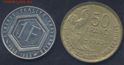 Франция 1 франк 1988 г. 30.03.2025 г. 22 -00 МСК. - Франция 50