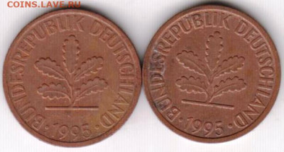 Германия 2 пфеннига 1995 г. 2 шт. A, J до 09.04.25 в 23.00 - 012