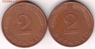 Германия 2 пфеннига 1995 г. 2 шт. A, J до 09.04.25 в 23.00 - 026