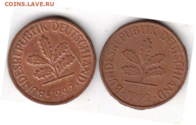 Германия 2 пфеннига 1992 г. 2 шт. A, F до 09.04.25 в 23.00 - 013
