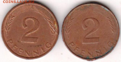 Германия 2 пфеннига 1992 г. 2 шт. A, F до 09.04.25 в 23.00 - 027