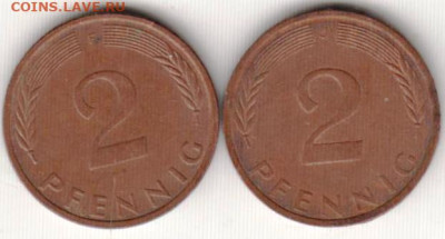 ФРГ 2 пфеннига 1975 г. 2 шт. J, F до 09.04.25 в 23.00 - 028