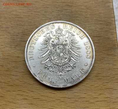 Королевство Пруссия 5 марок 1888 Фридрих III aUNC Германия - korolevstvo_prussija_5_marok_1888_fridrikh_iii_aunc_germanija_germanskaja_imperija_serebro_krona_shajba (1)