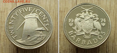 Барбадос 25 центов 1974 Ветряная мельница Моргана Льюиса - barbados_25_centov_1974_vetrjanaja_melnica_morgana_ljuisa_pruf_proof_iz_nabora_redkaja