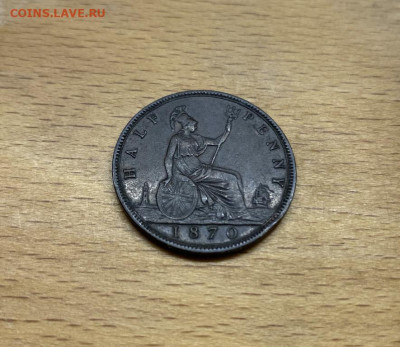 2 1870 Королева Виктория XF - velikobritanija_pol_penni_1_2_1870_koroleva_viktorija_xf_aunc_sokhran_redkost_r_korabl_parusnik (4)