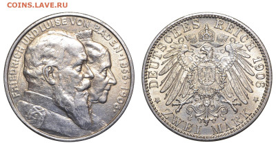 Баден. 2 марки 1906 г. Золотая свадьба. До 05.04.25. - Р2409