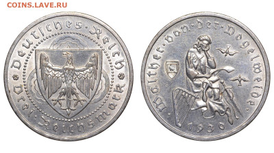 Веймарская республика. 3 марки 1930 г. Фогельвейде. До 05.04 - Р2428