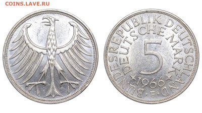 ФРГ. Лот из 5 монет (5 марок 1966-1974). До 05.04.25. - Р1996