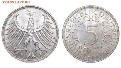 ФРГ. Лот из 5 монет (5 марок 1966-1974). До 05.04.25. - Р1998